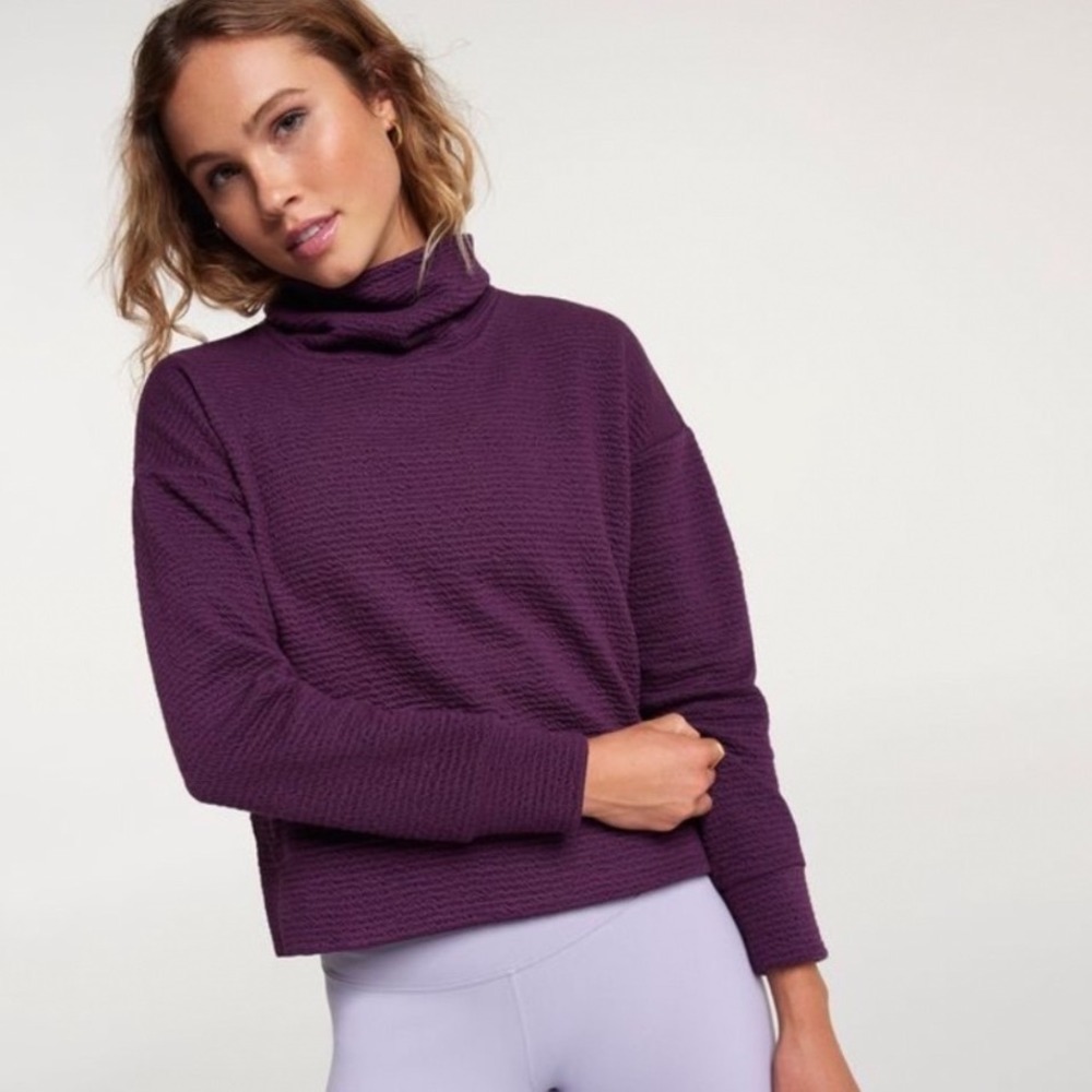 Calia Pullover Sweatshirt Small Purple Textured Cowl Neck Activewear Workout